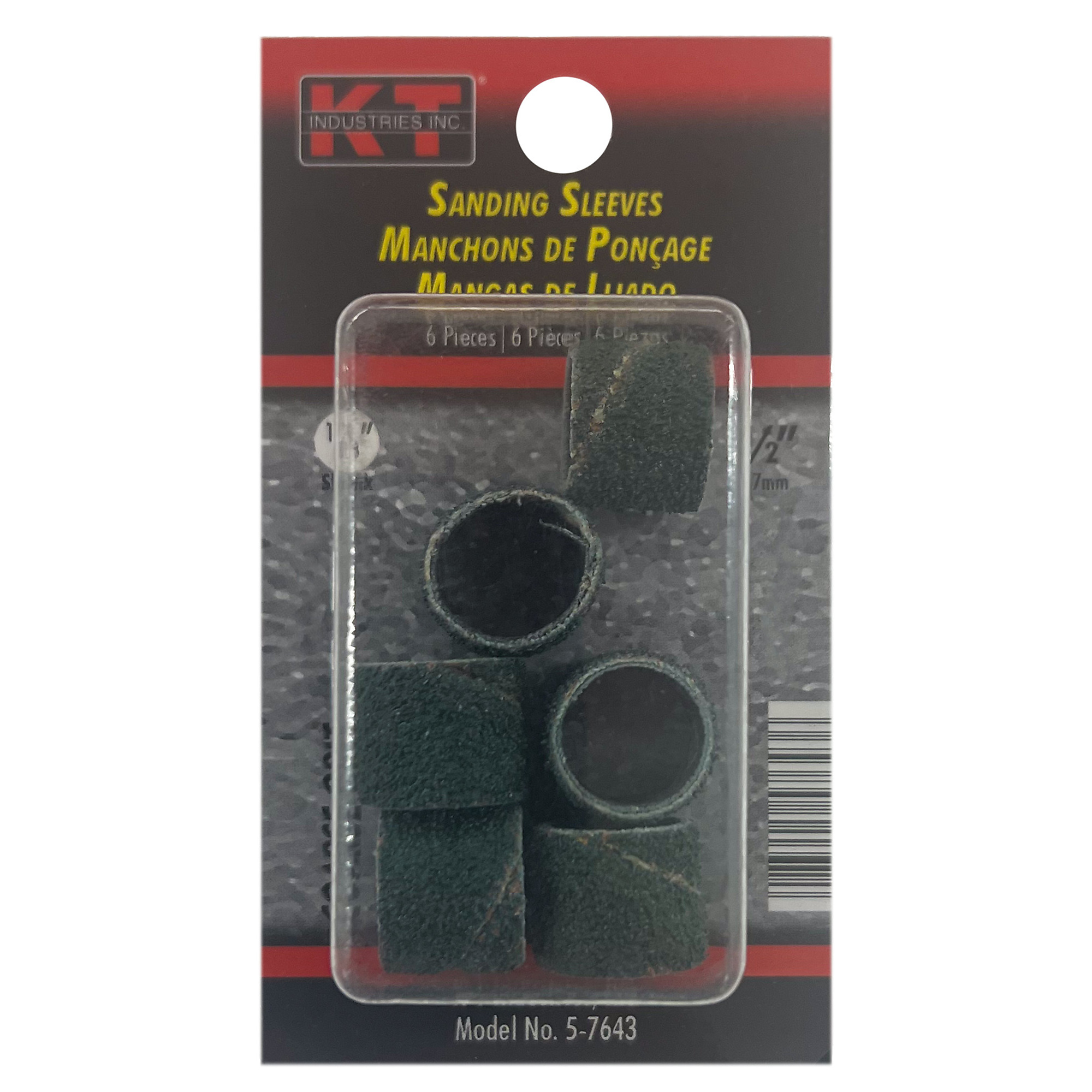 K-T Industries Sanding Sleeves — 1/2in. x 1/2in., Coarse Grit, 6 Pk., Model# 5-7643